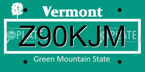 Z90KJM Vermont License Plate