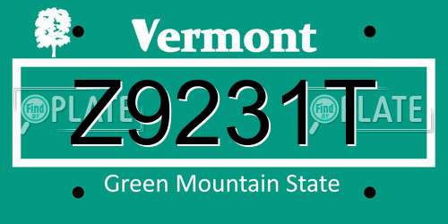 Z9231T Vermont License Plate