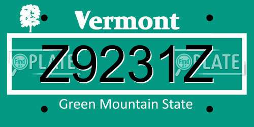 Z9231Z Vermont License Plate