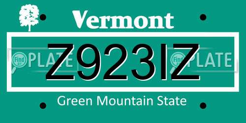 Z923IZ Vermont License Plate