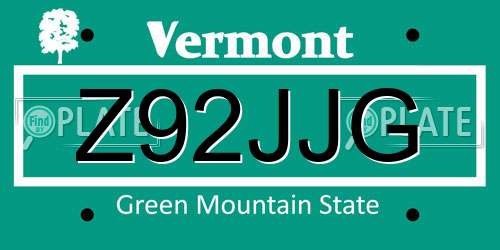 Z92JJG Vermont License Plate
