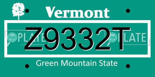 Z9332T Vermont License Plate