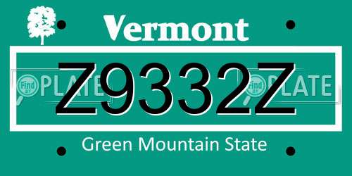 Z9332Z Vermont License Plate