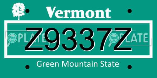 Z9337Z Vermont License Plate