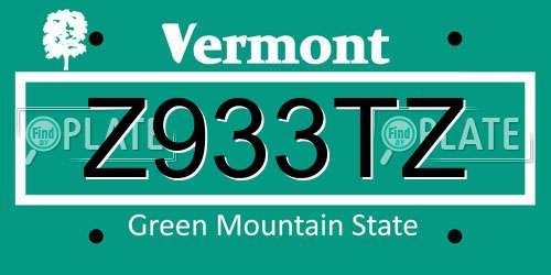 Z933TZ Vermont License Plate