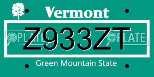 Z933ZT Vermont License Plate