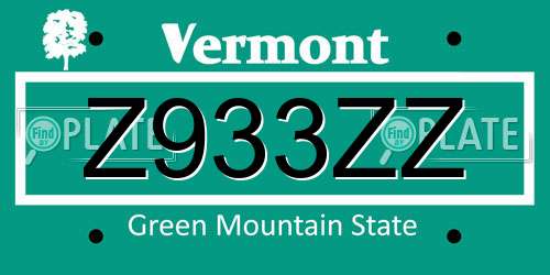 Z933ZZ Vermont License Plate