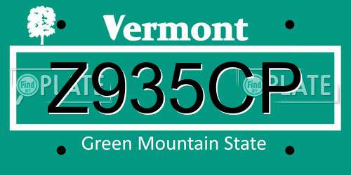Z935CP Vermont License Plate