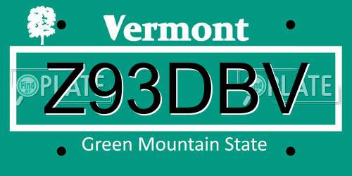 Z93DBV Vermont License Plate