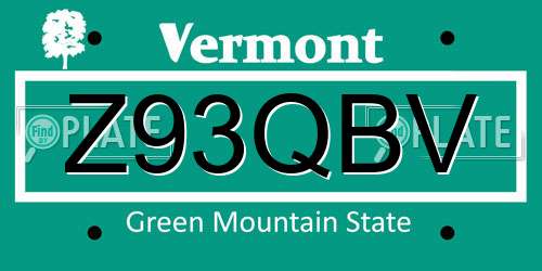 Z93QBV Vermont License Plate