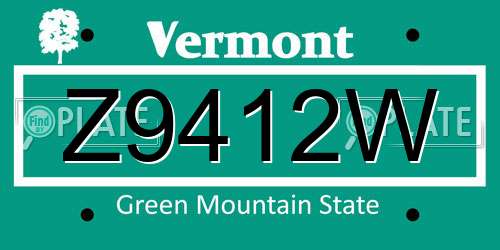 Z9412W Vermont License Plate