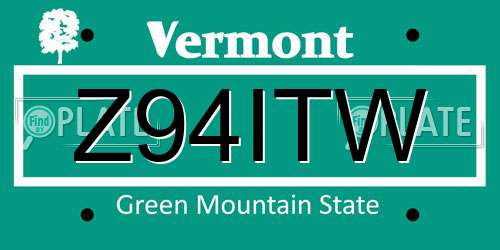 Z94ITW Vermont License Plate