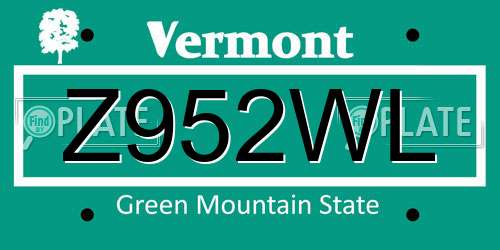 Z952WL Vermont License Plate