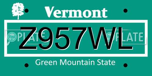 Z957WL Vermont License Plate