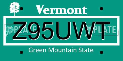 Z95UWT Vermont License Plate