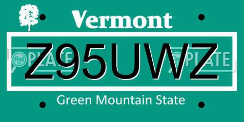 Z95UWZ Vermont License Plate