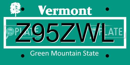 Z95ZWL Vermont License Plate