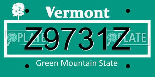 Z9731Z Vermont License Plate