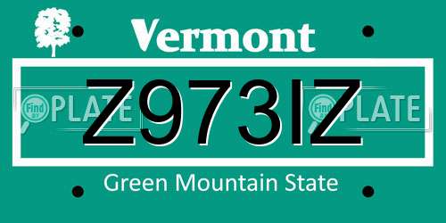 Z973IZ Vermont License Plate
