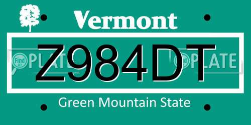 Z984DT Vermont License Plate