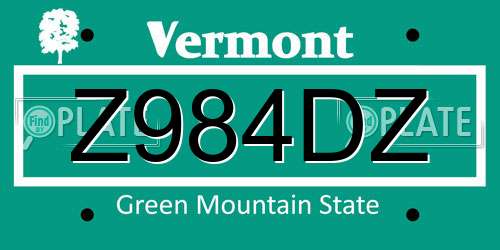 Z984DZ Vermont License Plate