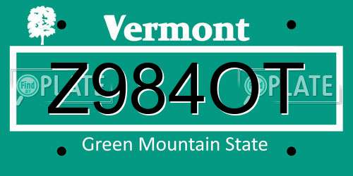 Z984OT Vermont License Plate