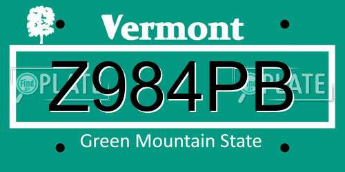 Z984PB Vermont License Plate