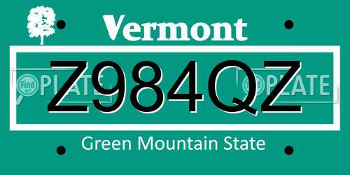 Z984QZ Vermont License Plate