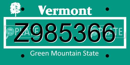 Z985366 Vermont License Plate