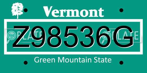 Z98536G Vermont License Plate