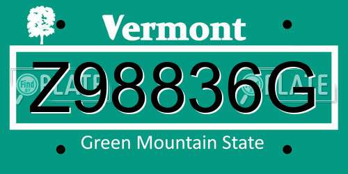 Z98836G Vermont License Plate