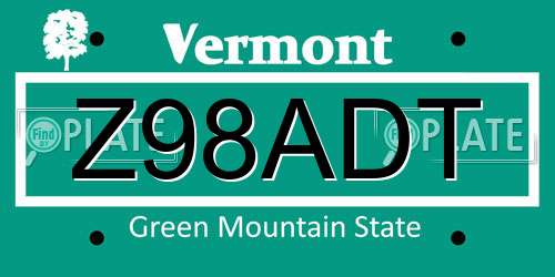 Z98ADT Vermont License Plate