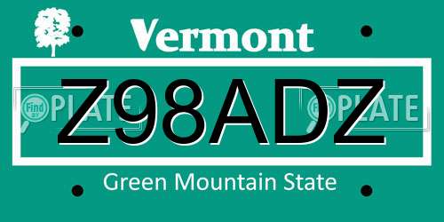Z98ADZ Vermont License Plate