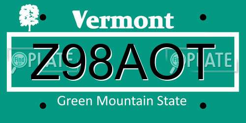 Z98AOT Vermont License Plate