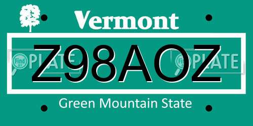 Z98AOZ Vermont License Plate