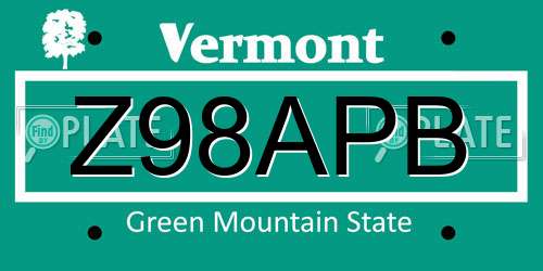 Z98APB Vermont License Plate