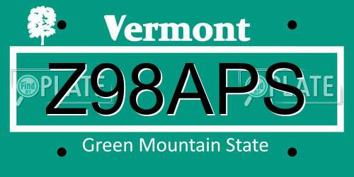 Z98APS Vermont License Plate