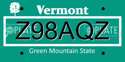 Z98AQZ Vermont License Plate