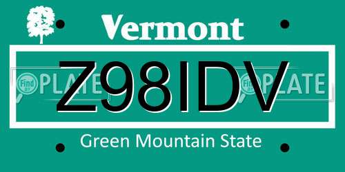 Z98IDV Vermont License Plate