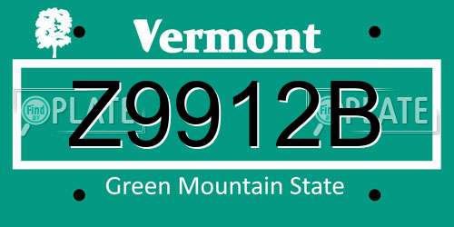 Z9912B Vermont License Plate