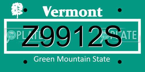 Z9912S Vermont License Plate