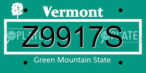 Z9917S Vermont License Plate