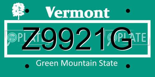 Z9921G Vermont License Plate