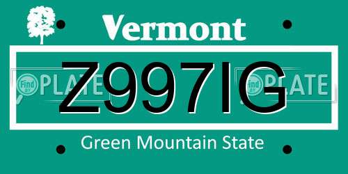 Z997IG Vermont License Plate