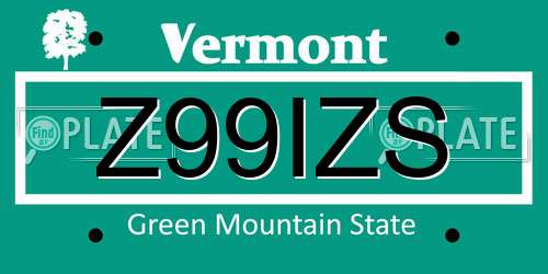Z99IZS Vermont License Plate