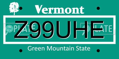 Z99UHE Vermont License Plate