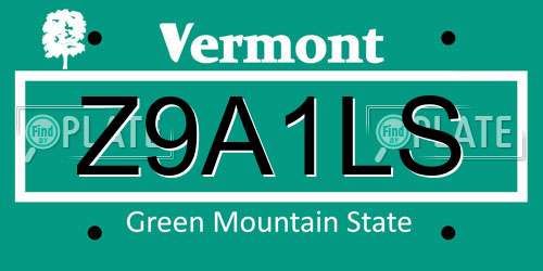 Z9A1LS Vermont License Plate