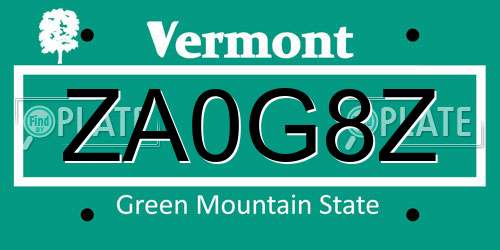 ZA0G8Z Vermont License Plate