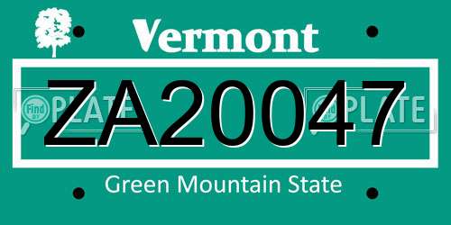 ZA20047 Vermont License Plate