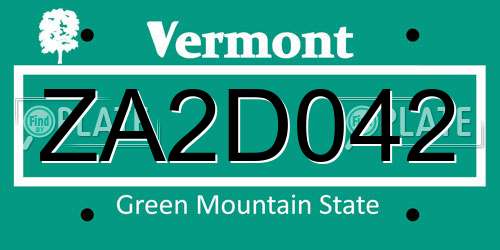 ZA2D042 Vermont License Plate